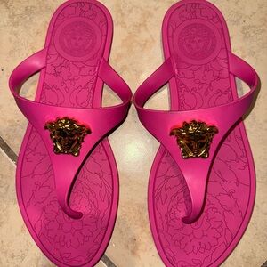 Versace Pink Sandals with Gold Medusa Accent